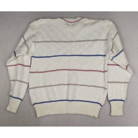 Private Club Vintage Men's Sweater White Striped Crew Neck Pullover Size XL - Picture 11 of 12